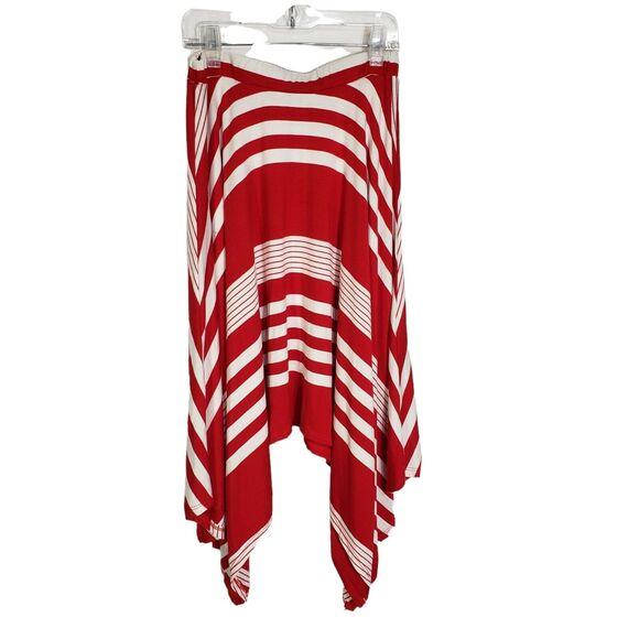 Reborn J Womens Skirt Small Handkerchief Hem Pull On Red White Striped Rayon - Picture 2 of 6